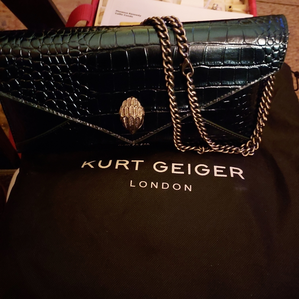 Kurt Geiger Metallic Green Croc-Embossed Clutch